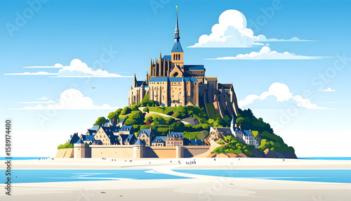 Pixel Art Illustration of Mont Saint Michel Island Castle