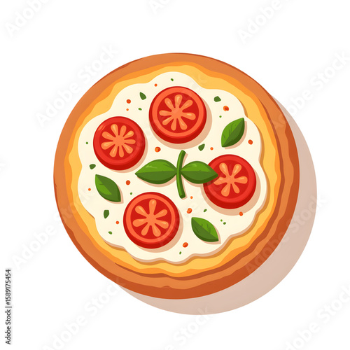 pizza margherita topped with tomatoes and basil on white background  