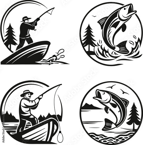 catching fish vector illustration