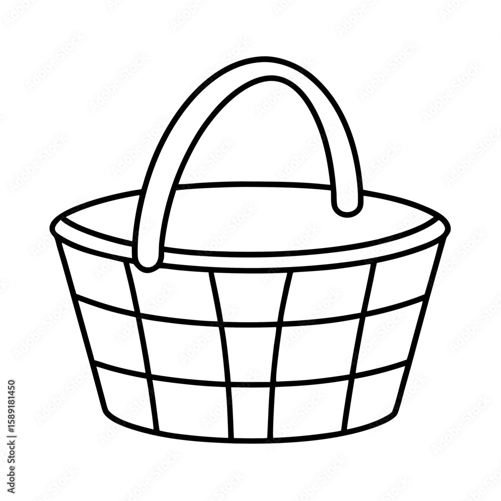 Simple Black and White Outline Drawing of a Wicker Basket Simple Black and White Outline Drawing of a Wicker Basket