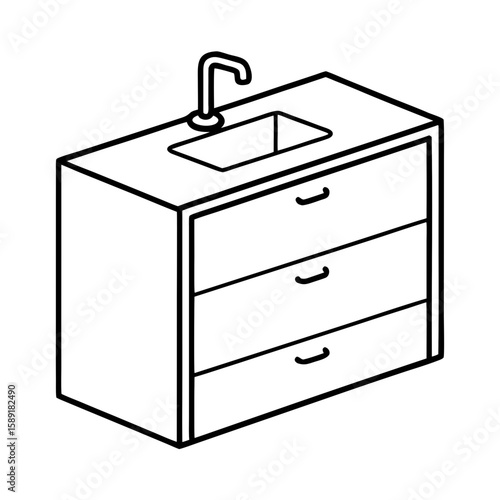 Isometric Bathroom Vanity Outline with Sink and Drawers