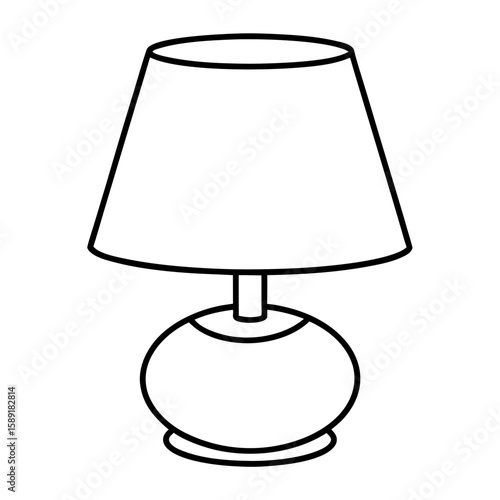 Simple Table Lamp Outline Illustration with Shade and Round Base