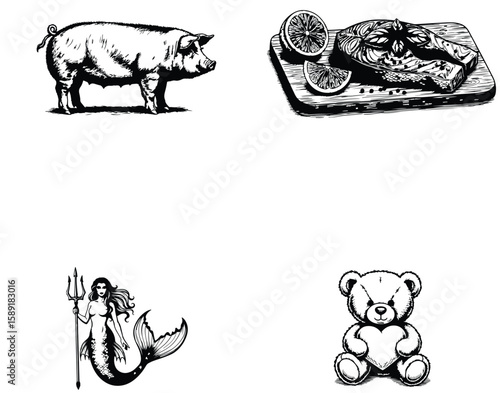 Vector art of a detailed illustration of a pig standing on a plain white background