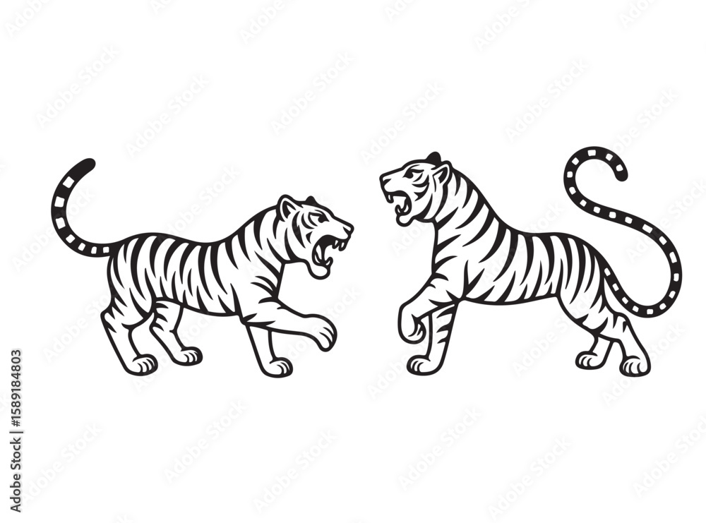 Obraz premium Tiger Illustration Pack – Monochrome Wildlife Line Art on White Background