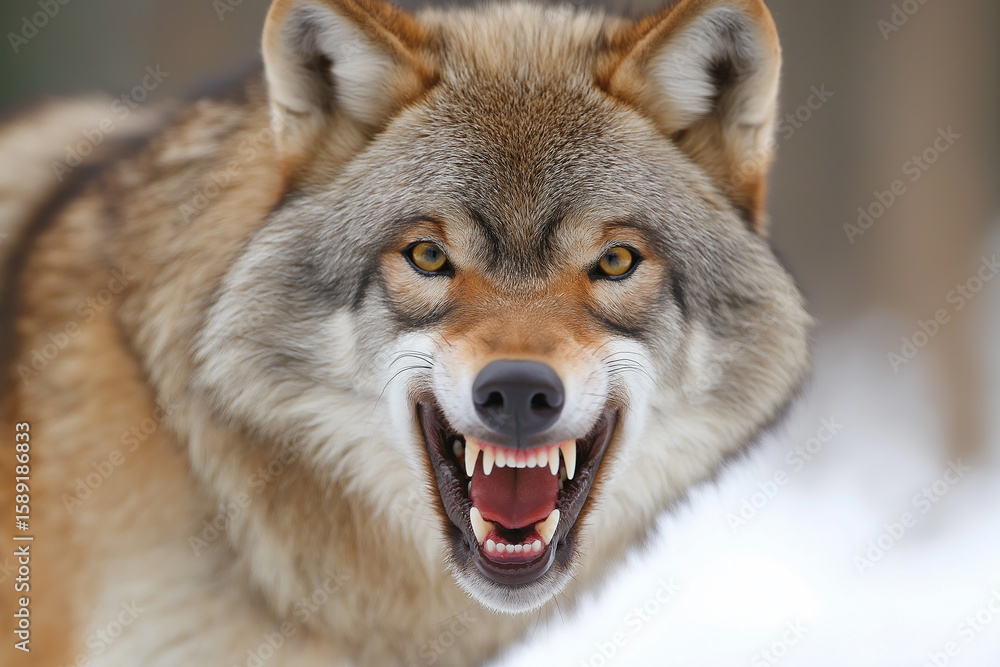 Fototapeta premium Majestic wolf in the forest, showcasing wildlife and nature with fierce expression and fur