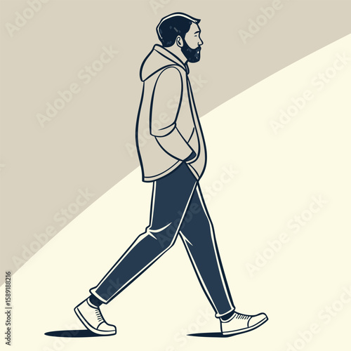 Vector illustration of a young man silhouette with a gun, art and fashion person