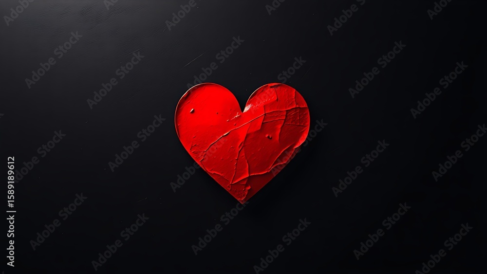 Fototapeta premium Abstract red heart symbol on textured dark background, evoking deep emotions with dramatic lighting.