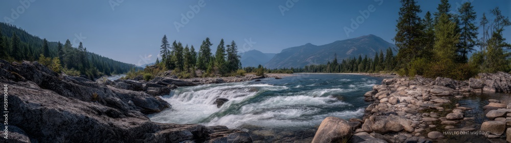 Fototapeta premium Scenic river waterfall mountain valley hdr 360 degrees panoramic view nature environment