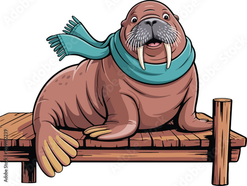 The walrus is sitting proudly with a friendly and relaxed demeanor