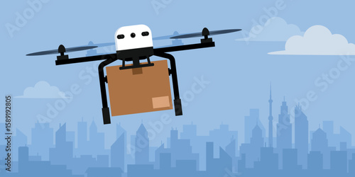 Drone delivering a parcel in the city
