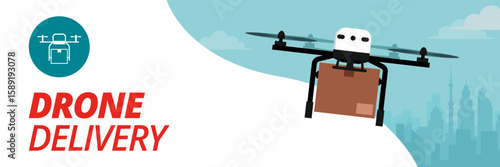 Drone delivering a parcel in the city