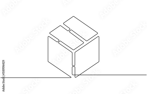 Cardboard box continuous one line drawing. Online shopping,  Single line drawing illustration of Opened carton box. Online shopping concept vector art. 