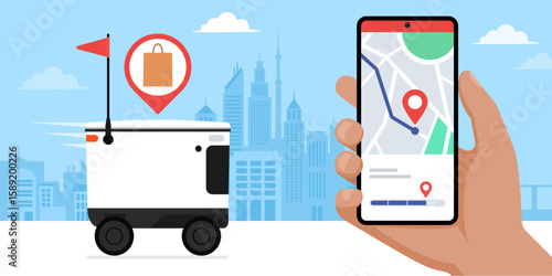 Autonomous robot delivering goods and delivery tracking app