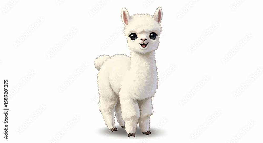 Obraz premium 可愛いアルパカ ふわふわ毛並み 優しい光に包まれて微笑む. AI Generated