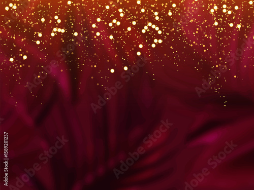 Classic magenta tropical forest foliage vector background. Dark palm leaves wedding invitation. Exotic tree card texture. Starring sky art. Wine save the date. Elegant outdoor party template garland