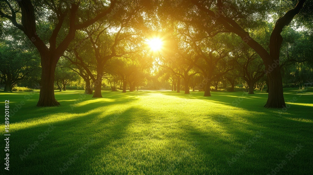 Fototapeta premium Sunny park scene with trees