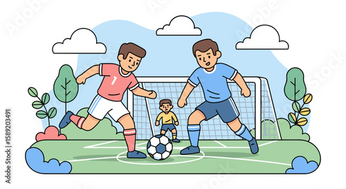 Soccer Players Playing Football Match On Green Field