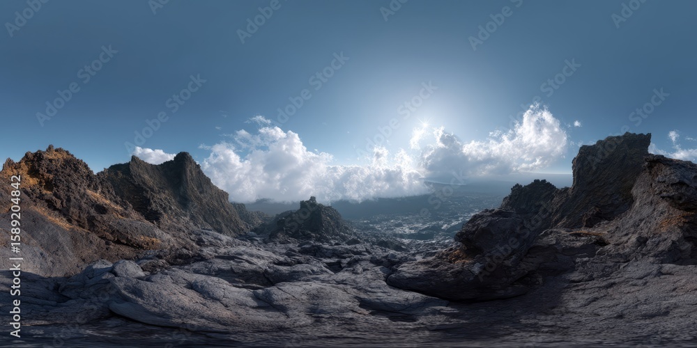 Fototapeta premium Panoramic 360 degrees hdr landscape view majestic mountain range nature scene