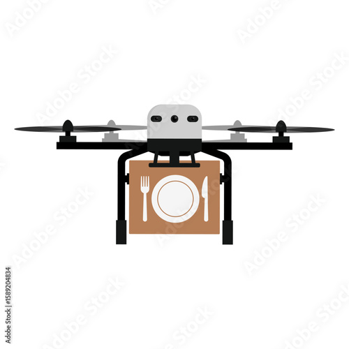 Drone delivery: drone carrying food in a box