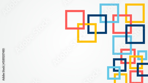 Minimal abstract background with colorful overlapping square outlines. 