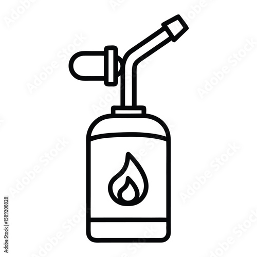 Black Outline Icon of a Blow Torch with Flame Symbol on White Background fire
