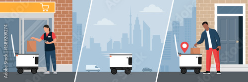 Grocery store delivering goods to customers using food delivery robots