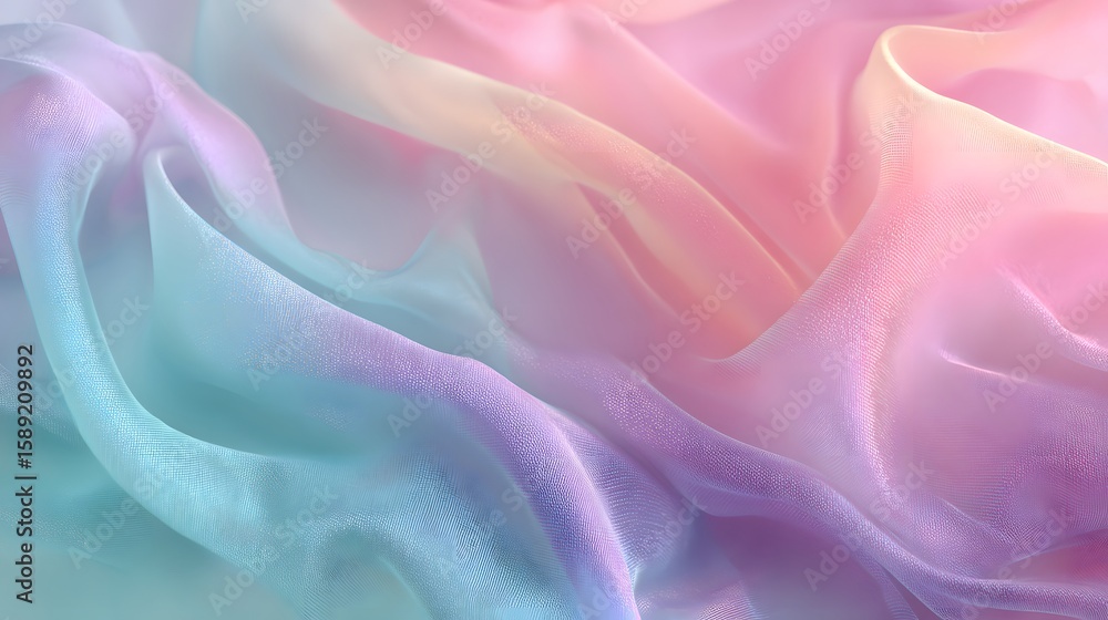 Fototapeta premium Soft waves of pastel fabric create an ethereal and dreamy background texture with vibrant colors.