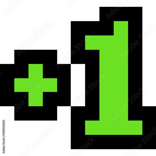 Bonus +1 Symbol for game score or level up. Pixel art Game  objects 