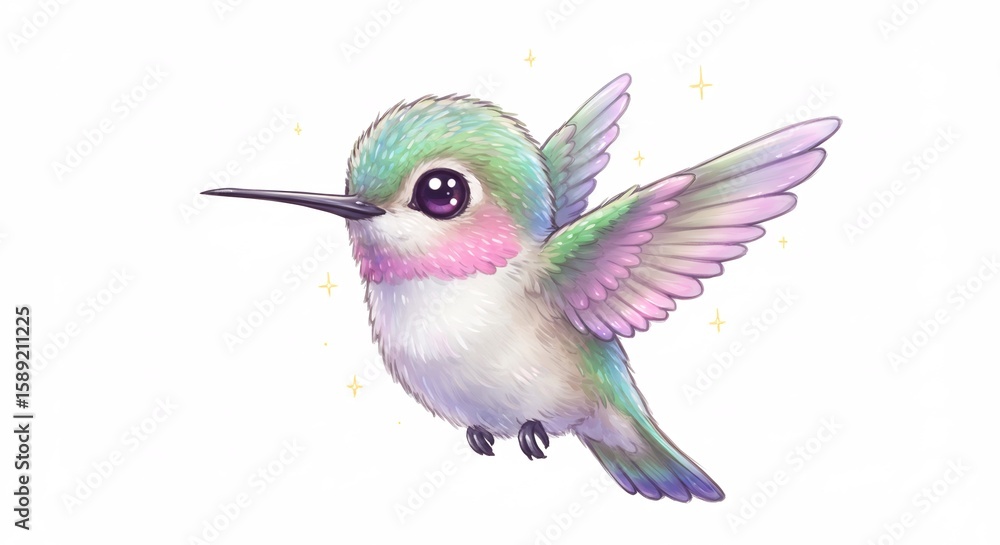 Fototapeta premium 小さなハチドリ 柔らかな光に包まれ 羽ばたく 愛らしい. AI Generated