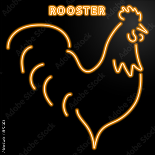 rooster neon sign, modern glowing banner design, colorful modern design trends on black background. Vector illustration.