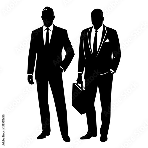 Two businessmen black silhouettes white suits