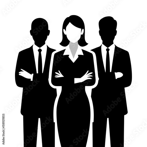 Three business people standing arms crossed team corporate
