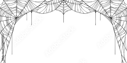 Halloween Cobweb frame border, spider web Vector Isolated on Transparent Background. Vector eps