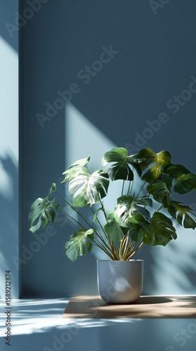 Elegant Monstera Plant Basking in Sunlight Near a Window With Soft Shadows in...