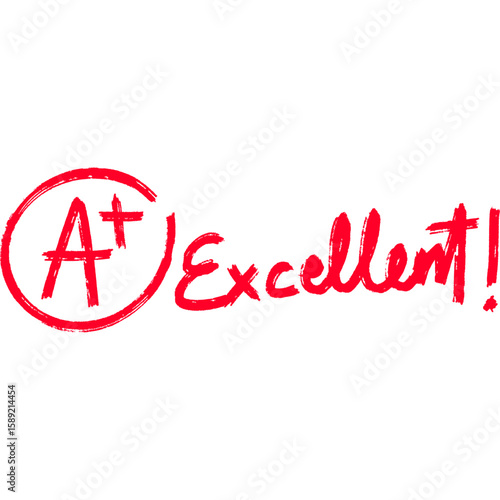A plus with Excellent Handwritten in Red Marker. Hand drawn Score test