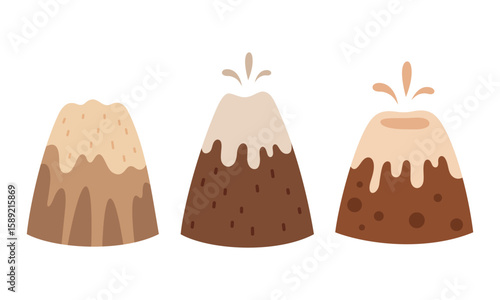 Cartoon volcano clipart in cute hand drawn vector style