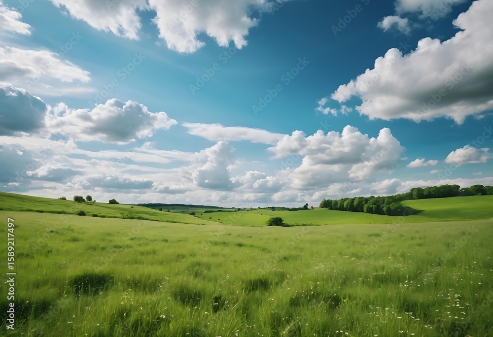Fototapeta premium Sunny Meadow With Blue Sky