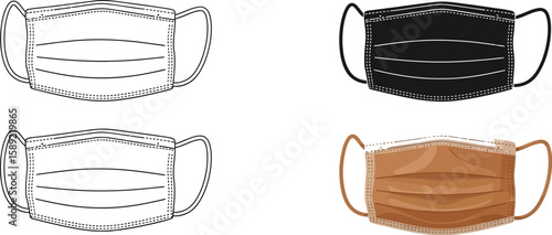 Diverse face masks showcase personal protection with white, black, and brown options, highlighting health awareness and safety measures in a clean, modern design for various uses.