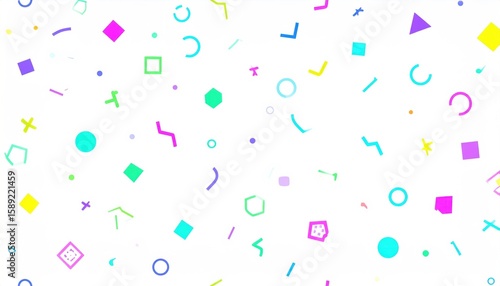 Colorful Memphis Style Floating Geometric Elements Against White Background