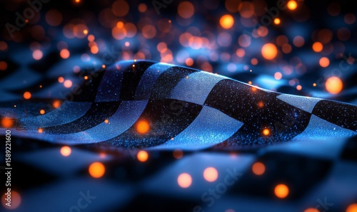 Checkered Fabric Illuminated by Glowing Particles in an Artistic Display.