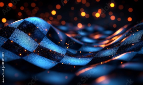 Checkered Fabric Illuminated by Glowing Particles in an Artistic Display