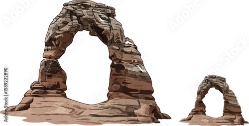 Delicate Arch illustration showcases the iconic Utah landmark alongside a festive red Christmas ornament, blending natural beauty with holiday cheer in a unique composition.