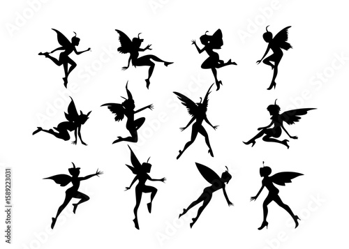 Silhouette of a fairy in a whimsical pose fantasy magic