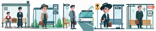 vector of a priest waiting at a bus stop