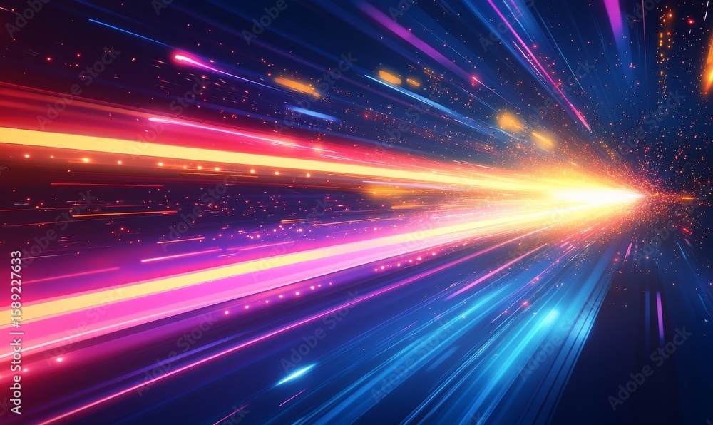 Naklejka premium Vibrant Light Streaks Creating a Dynamic Visual Effect in an Abstract Design at Night