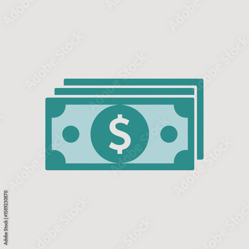 Flat Money Icon with Dollar Symbol Stack of Cash Vector for Finance and Banking Designs