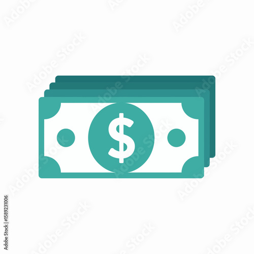 Flat Money Icon with Dollar Symbol Stack of Cash Vector for Finance and Banking Designs
