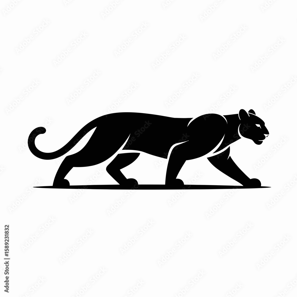 Fototapeta premium Black Panther Silhouette Vector Wild Animal Graphic in Predatory Stalk Pose for Logo or Design Use