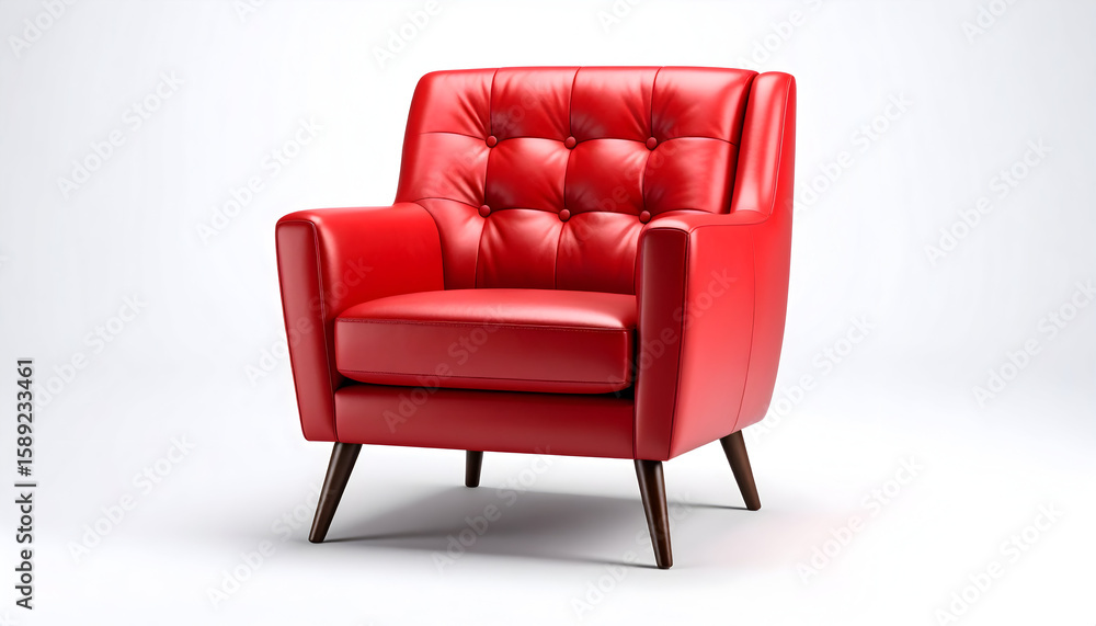 Red Leather Tufted Armchair on White Background Red Leather Tufted Armchair on White Background