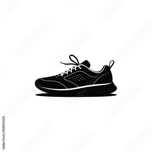 Sleek black silhouette of a modern athletic sneaker with a tied lace